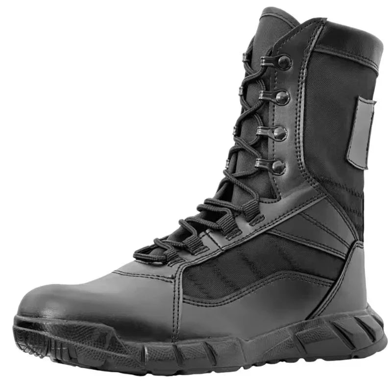 Chaussures rangers cuir homme noires à lacets, modèle haut monté offrant maintien et résistance pour les environnements extrêmes