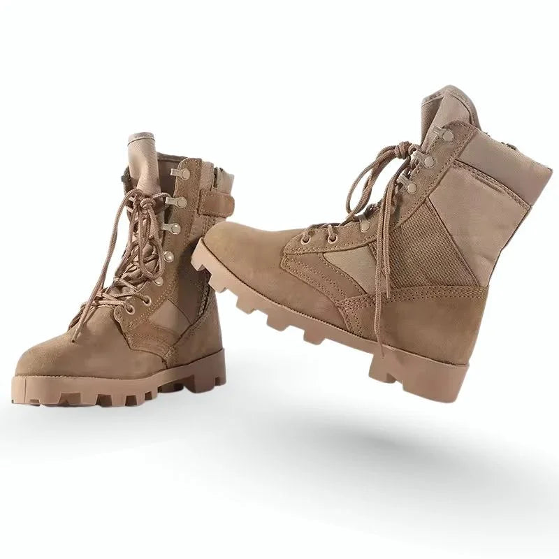 Chaussures rangers beiges pour femme, présentées en vue produit avec semelles épaisses et tige montante