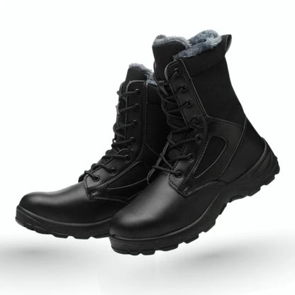 Paire de bottes rangers homme noires avec doublure en fourrure, idéale pour les conditions hivernales extrêmes