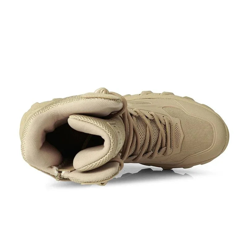 Chaussure militaire rangers beige de nouvelle génération vue du dessus avec col rembourré