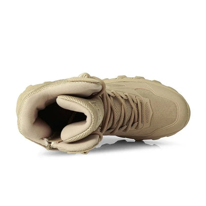 Chaussure militaire rangers beige de nouvelle génération vue du dessus avec col rembourré