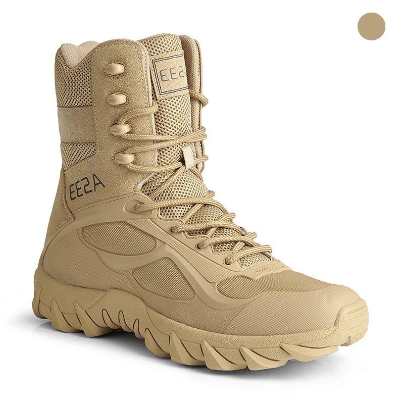 Chaussure militaire rangers beige de nouvelle génération vue de profil
