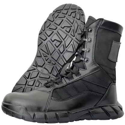 Chaussures rangers cuir femme noires avec semelle antidérapante, design militaire et lacets renforcés
