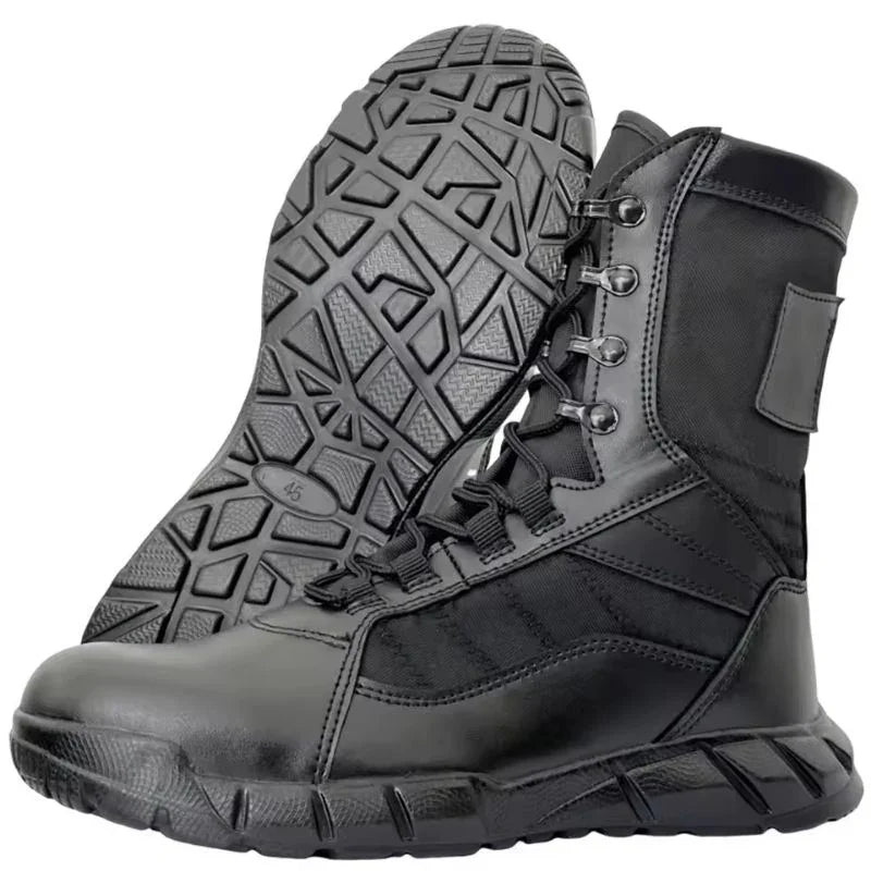 Chaussures rangers cuir homme noires avec semelle antidérapante, conçues pour une adhérence optimale sur terrains difficiles