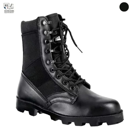 Nouvelle rangers noire de l’armée française avec lacets hauts et semelle crantée, idéale pour les missions militaires